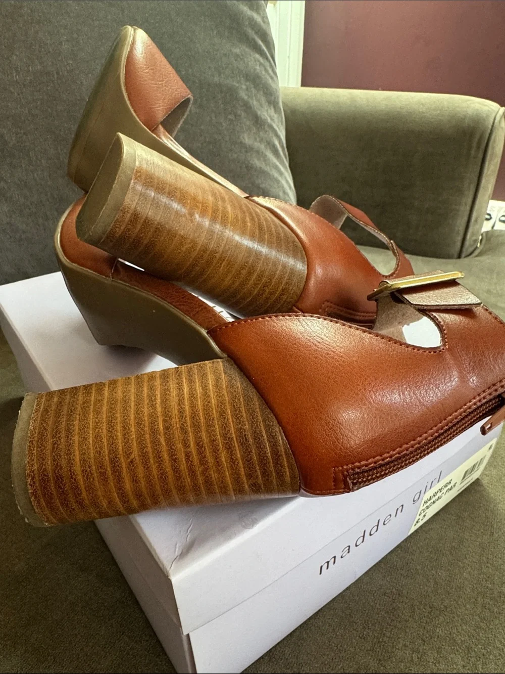 Madden Girl Cognac Block Heel Sandals